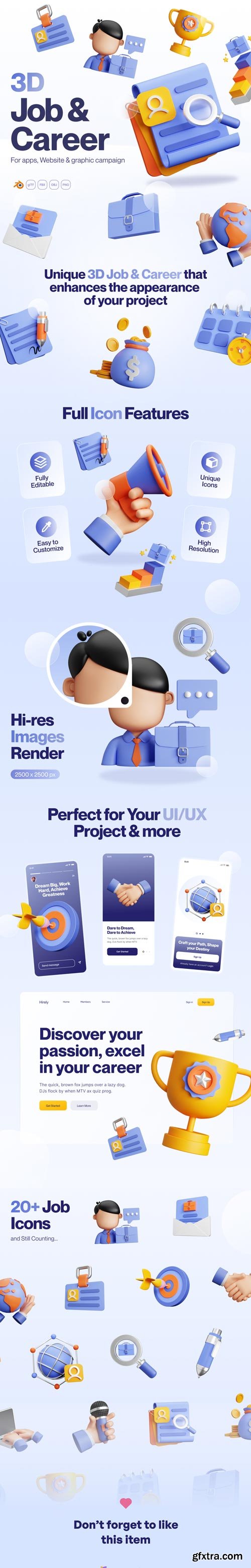 Hirely - 3D Job and Career Icon Set Model