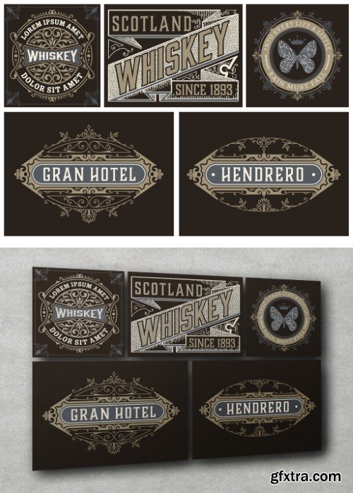 Set of 5 Vintage Labels for Packing