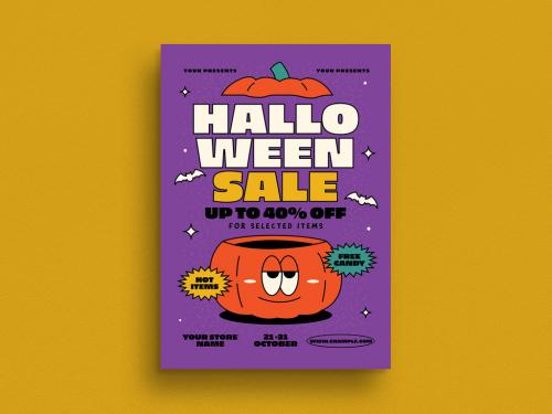 Trendy Cartoon Halloween Sale Flyer
