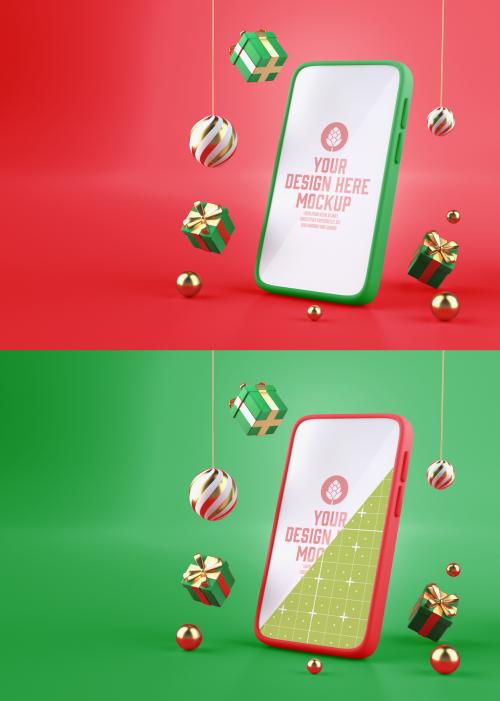 Christmas Ornaments with Mobile Mockup