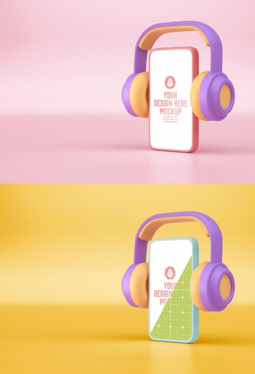 Headphones with Mobile Mockup