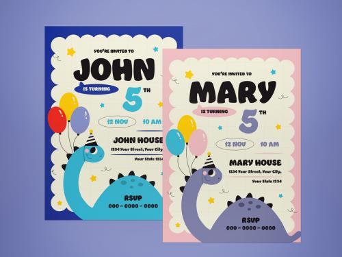 Pink Blue Flat Design Kids Birthday Invitation Layout