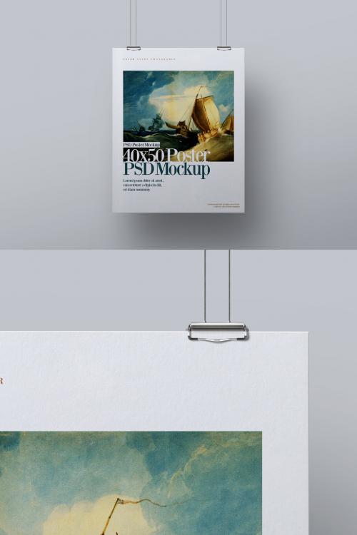 Poster Mockup 40 X 50 Hanging Clip