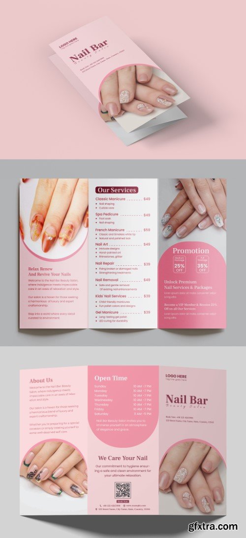 Nail Bar Beauty Salon Trifold Brochure Template