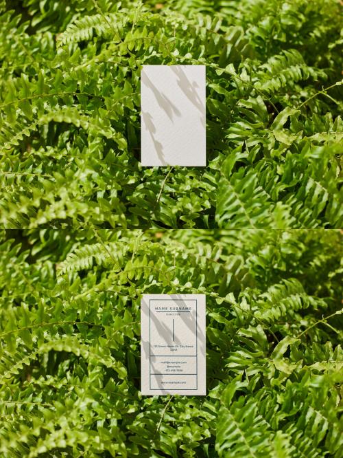 Vertical Business Card Mockup with Plants