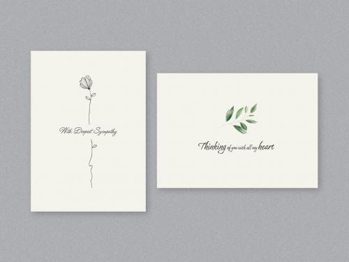 Minimal Sympathy Card Layouts with Hand Drawn Flower and Watercolor Leaves