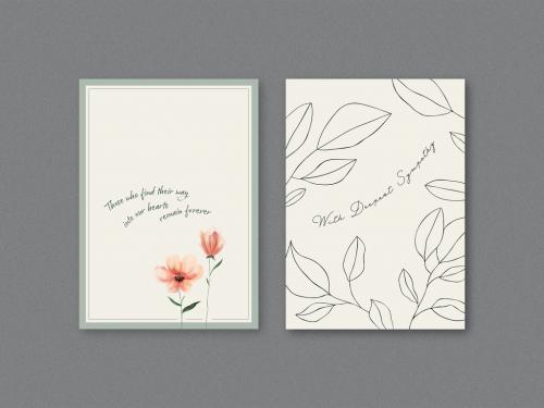 Minimal Sympathy Card Layouts with Watercolor Flowers and Hand Drawn Leaves