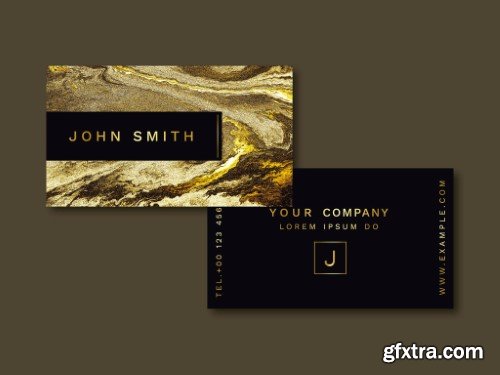 Business Card Layout with Gold Elements