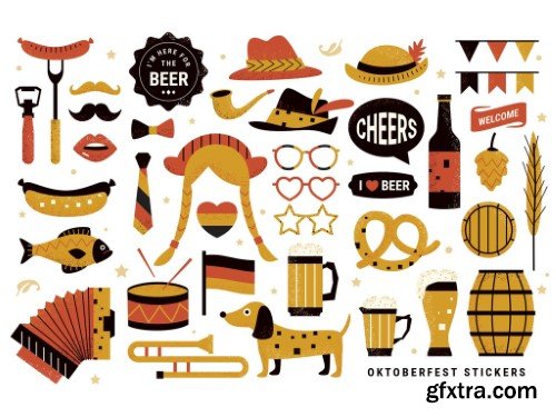 Oktoberfest Stickers Clipart Illustrations for Craft Beer Festivals with German Flag Colours