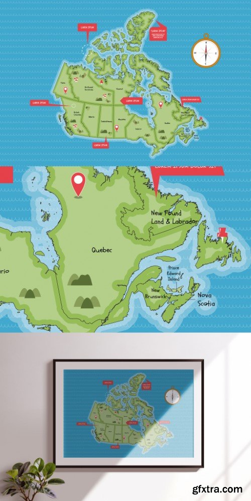 Canada Map Vector Layout in Cute Style