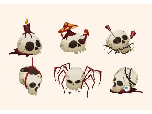 Cute Cartoon Skulls Halloween Character Illustrations