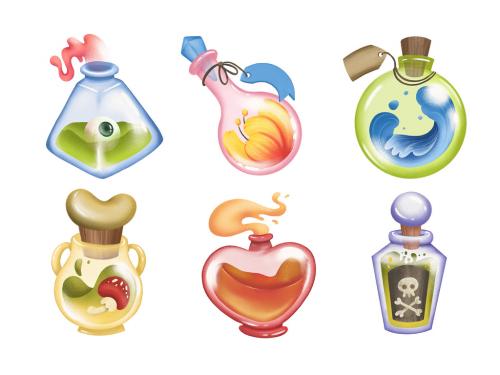 Magic Potions Spell Jar Poison Bottles Clipart