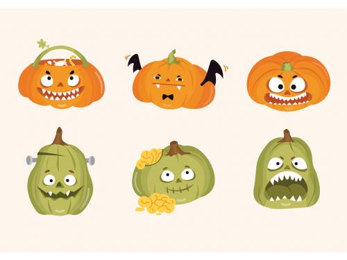 Cute Cartoon Halloween Jack O Lantern Pumpkin Character Illustrations