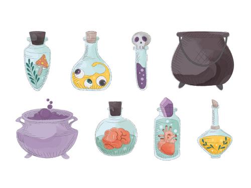 Magic Potion Bottles Spell Jars with Cauldron