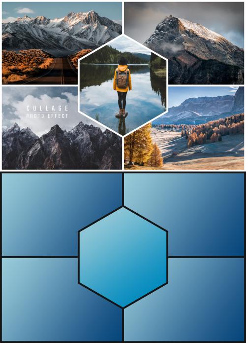 Photo Collage Hexagon Effect Mockup