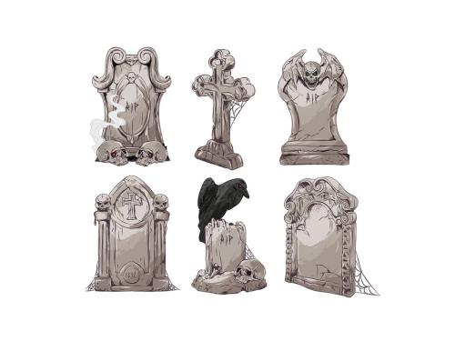 Spooky Graveyard Tombstone Illustrations