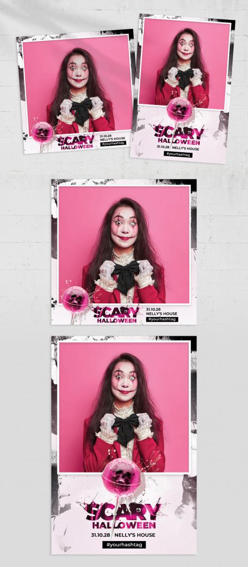 Halloween Photo Booth Flyer Card in Pink and White