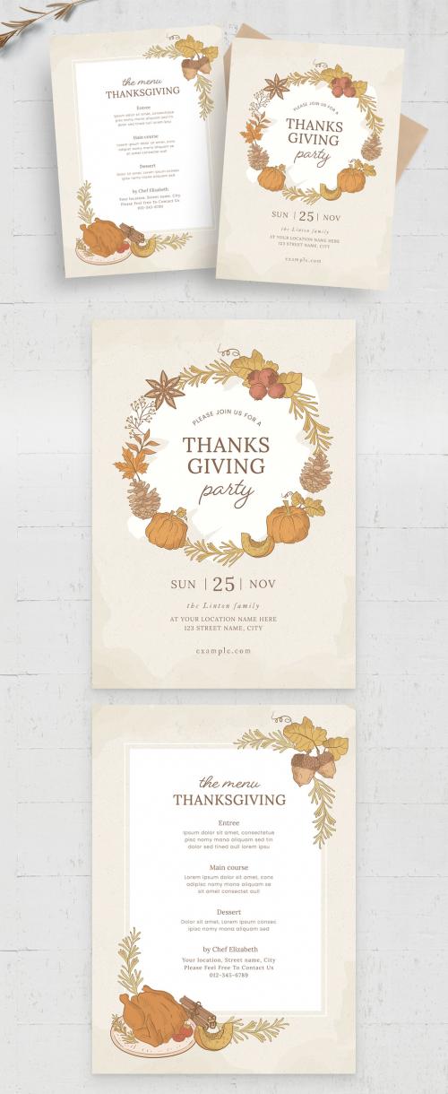 Thanksgiving Flyer Menu with Autumn Fall Decorations