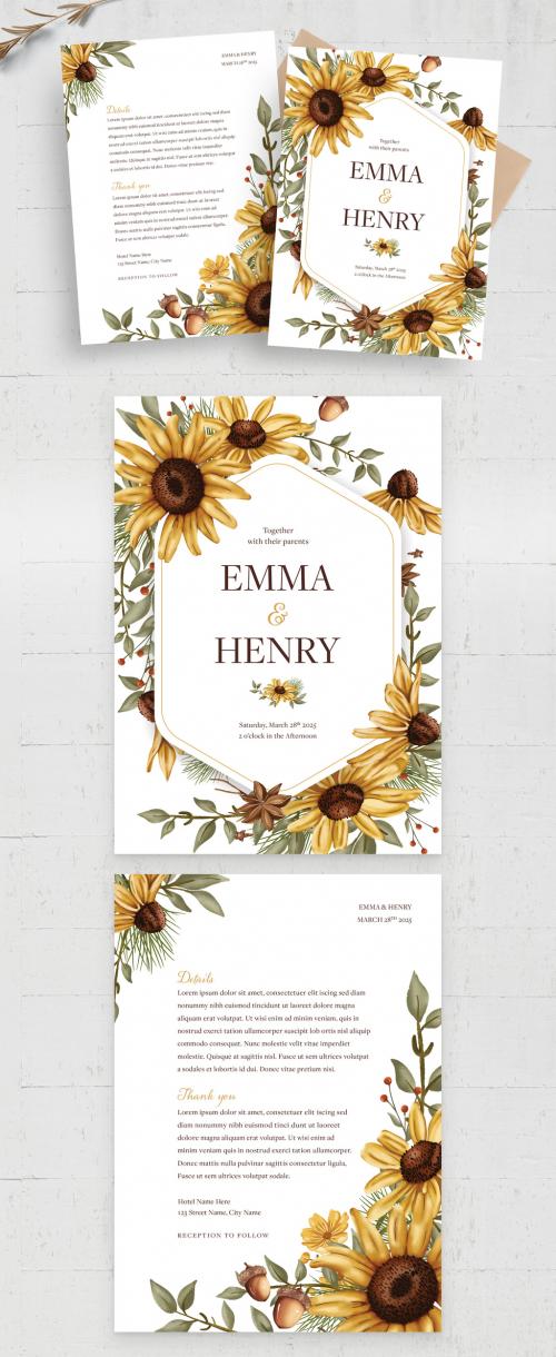 Fall Sunflower Wedding Invitation Flyer Layout