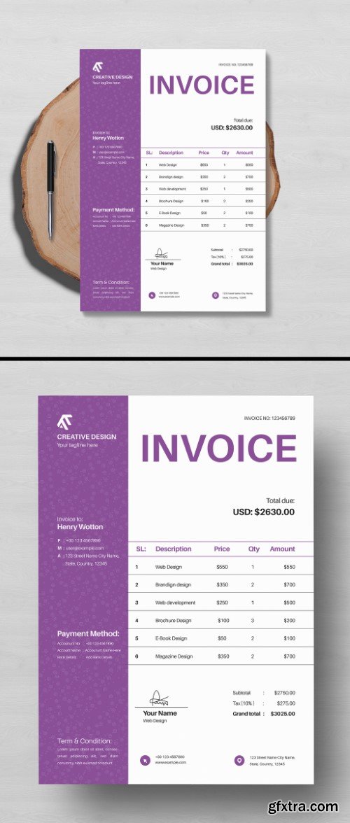 Invoice Layout With Floral And Minimal Style
