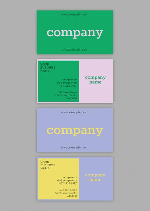 Business Card Layout Design with Green and Pink Accent