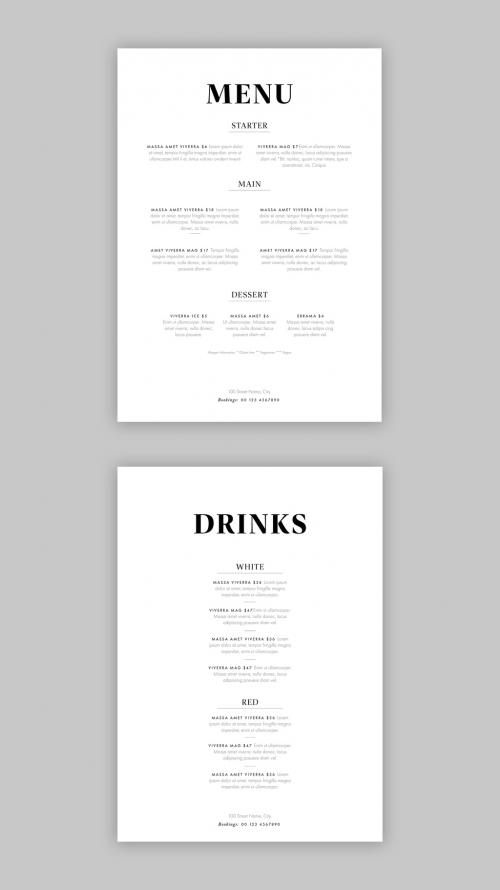 Black and White Menu Layout Design