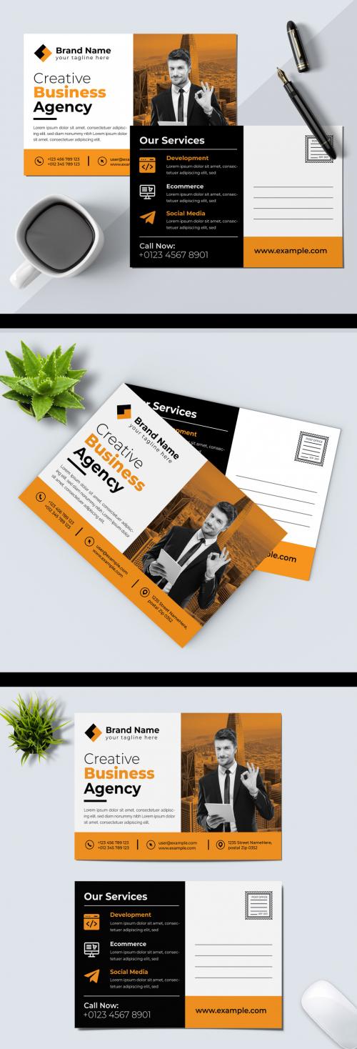 Business Postcard Layout with Yellow Accents