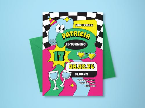 Pop Color Retro Birthday Invitation