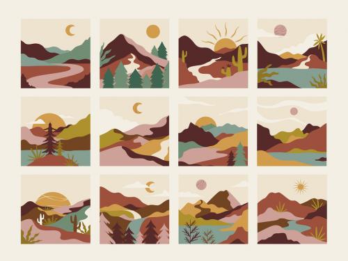 Brown Bohemian Mountain Landscape Asset Illustration