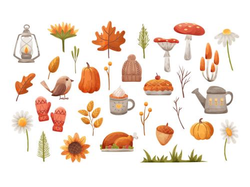 Autumn Fall Thanksgiving Vector Clipart Illustrations