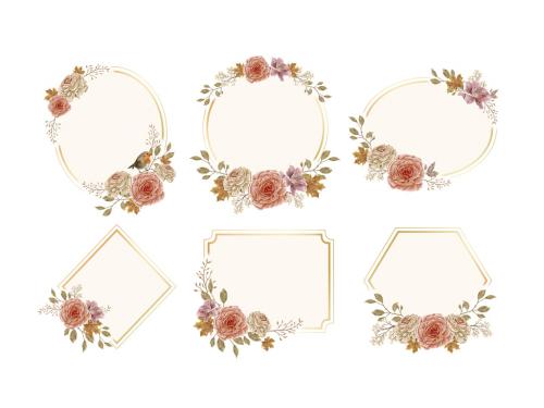 Floral Frames with Rustic Fall Autumn Flower Illustrations