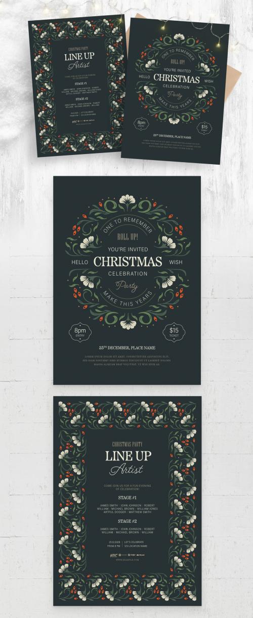 Christmas Event Flyer with Ornate Decoration