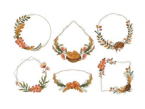 Autumn Fall Wreath Border Frame Clipart Illustration