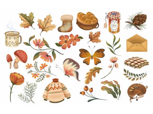 Autumn Fall Thanksgiving Clipart Illustrations with Warm Rustic Style