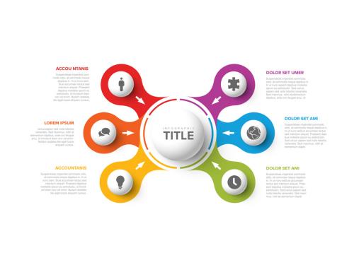 Simple Infographic with Big Center Sphere and Six Small Icon Elements