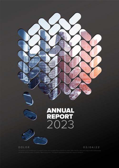 Dark Annual Report Front Cover Page Template with Photo and Oval Masks