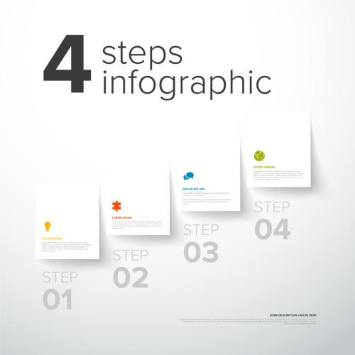 Four Simple Folded Paper Steps Process Infographic Template on Light Background