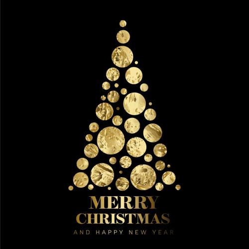 Modern Trendy Christmas Card with Golden Circles Triangle Christmas Tree
