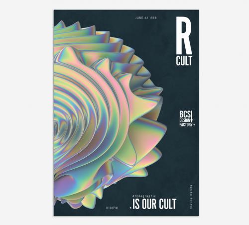 Stylish 3D Poster Layout with Abstract Holographic Shape