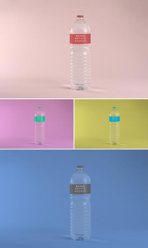 Transparent Mineral Water Plastic Bottle with Editable Label on Customizable Background