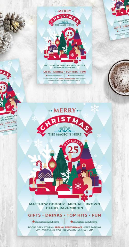Christmas Flyer Poster with Geometric Illustrations