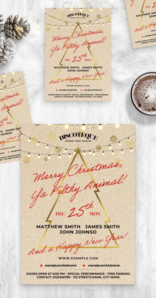 Rustic Christmas Flyer Poster with Tree