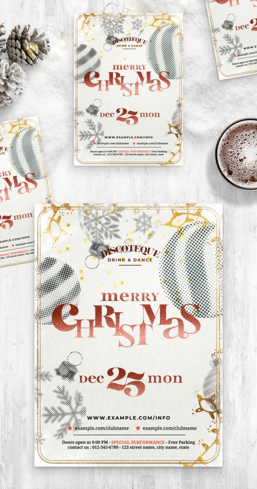 Merry Christmas Party Flyer Poster with Halftone Effect