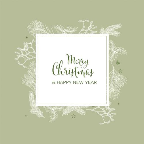 Vector Green Vintage Hand Drawn Christmas Card with Doodle Frame