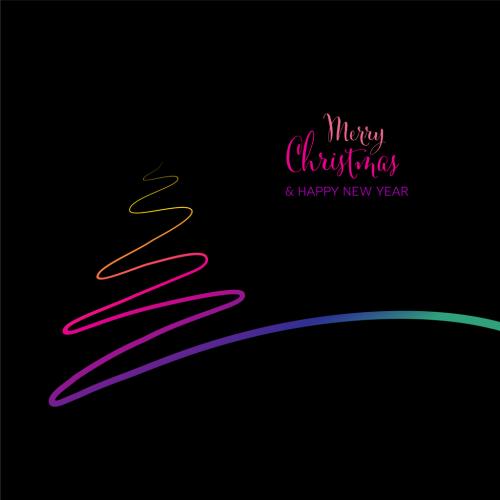 Modern Trendy Christmas Card with on Line Christmas Tree