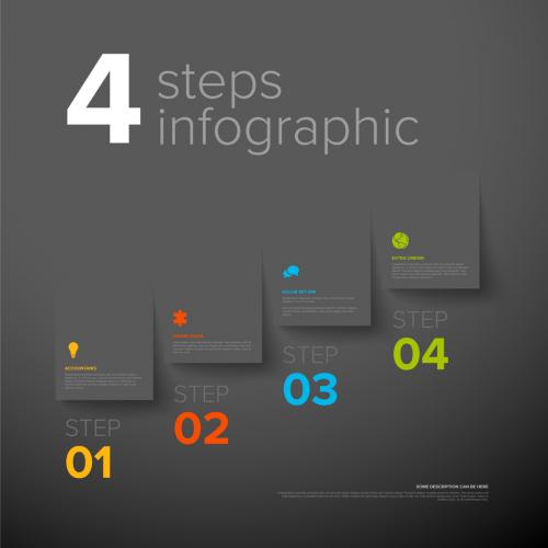 Four Simple Folded Paper Steps Process Infographic Template on Dark Background