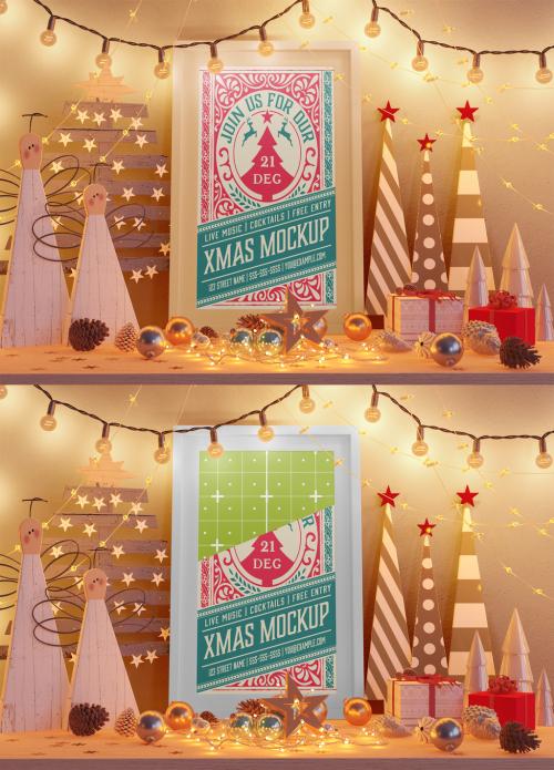 Christmas Scene with Frame Mockup