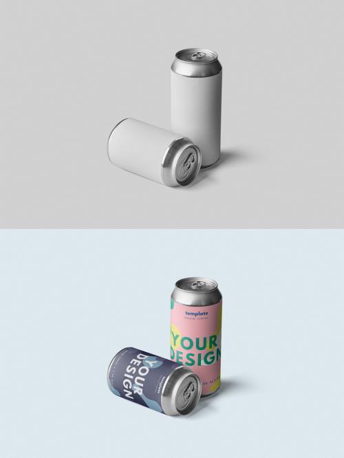 12 and 16 oz Cans Mockup On Customizable Background