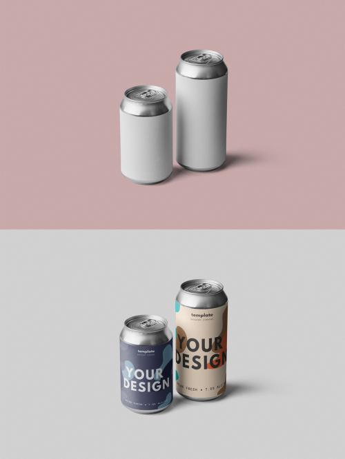 Two Can Mockup of 12 oz and 16 oz on Custom Background