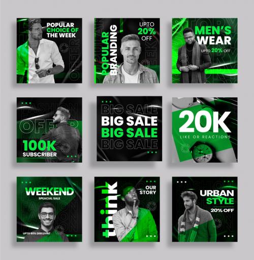 Green Post Layout Sets for Instagram